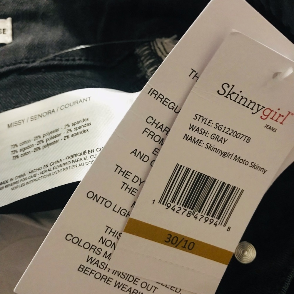 NWT Skinnygirl High Rise Moto Skinny Ankle Jeans Gray Stretch Women’s Size 30 - Picture 3 of 5